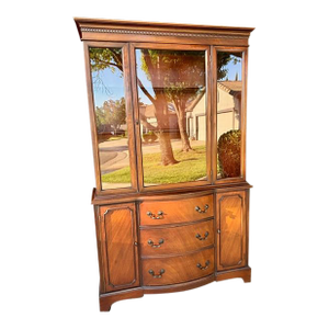 Vintage 1950 Petite Mahogany Breakfront China Hutch