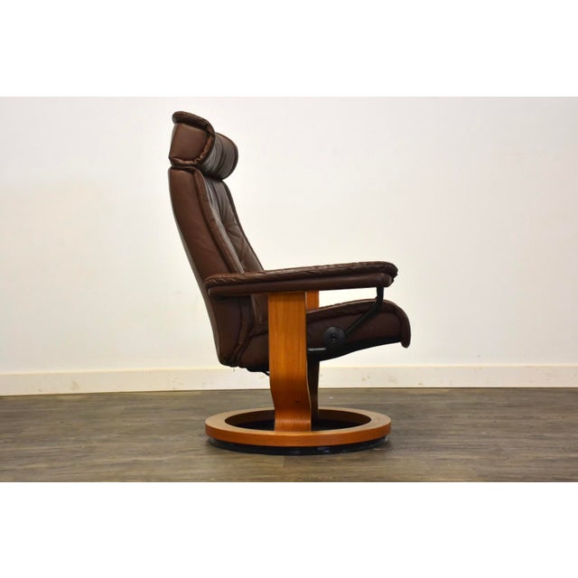 Ekornes Brown Leather Teak Stressless Recliner Chairish