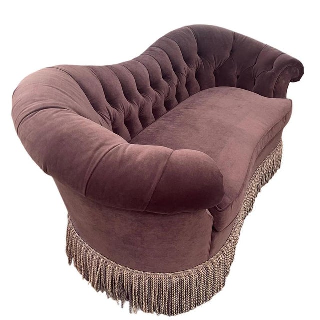 A refined custom-made Victorian-style loveseat by Baker Furniture from the prestigious Stately Homes Collection, crafted...