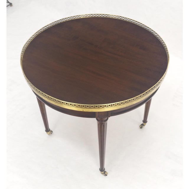 Widdicomb Round Brass Gallery Top Fluted Legs Lamp Side Table on Casters MINT For Sale - Image 12 of 13