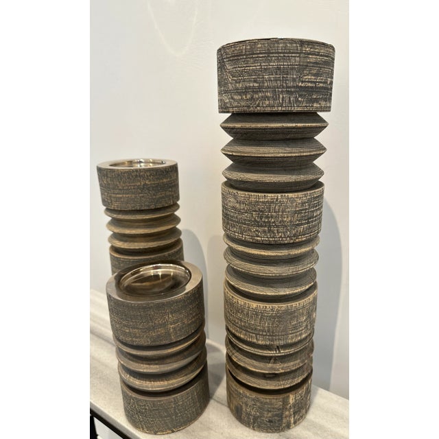 Global Views Studio A Home Weathered Large Scale Candle Holders - Set of 3 For Sale - Image 4 of 8