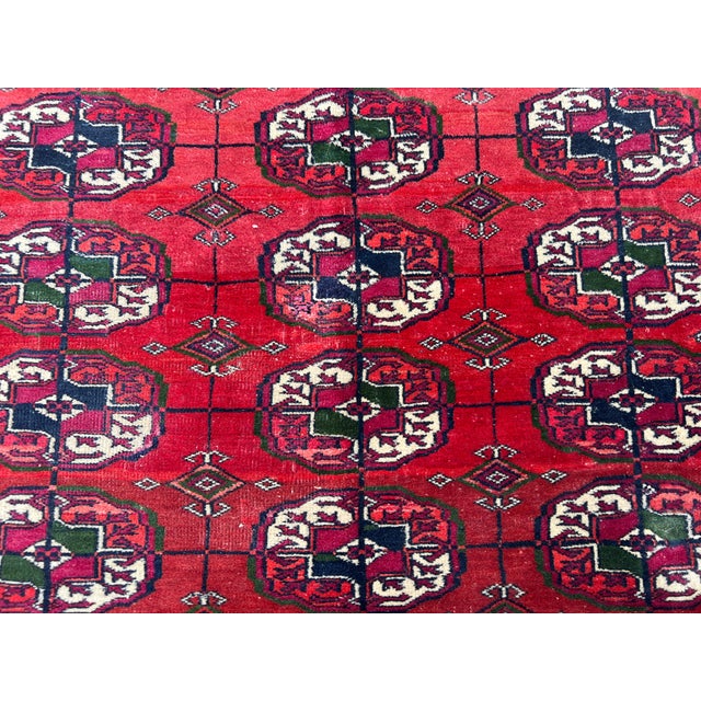 Red Turkmen Bokhara Hand-Knotted Wool Rug - 3'6" X 5'3" For Sale - Image 6 of 12