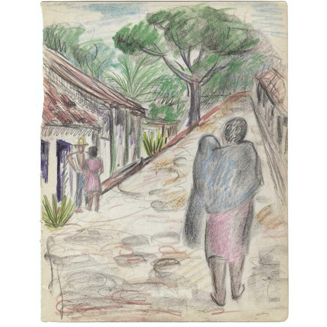 Grace Spongberg (American, 1906-1992) "Street in Acapulco" oil pastel on paper, titled and estate stamp on reverse. Grace...