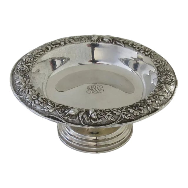 Vintage S.Kirk & Son Inc. Sterling Repousse Small Footed Compote For Sale