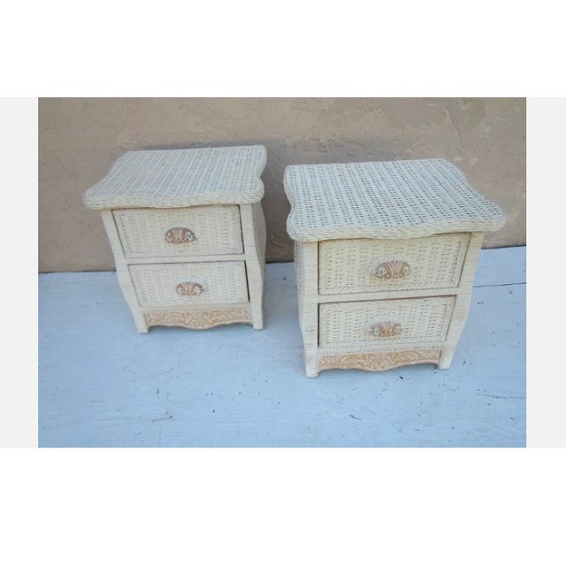 1980s Wicker Rattan Nightstand Jamaica Collection Two Drawer Set of 2 For Sale In Naples, FL - Image 6 of 11