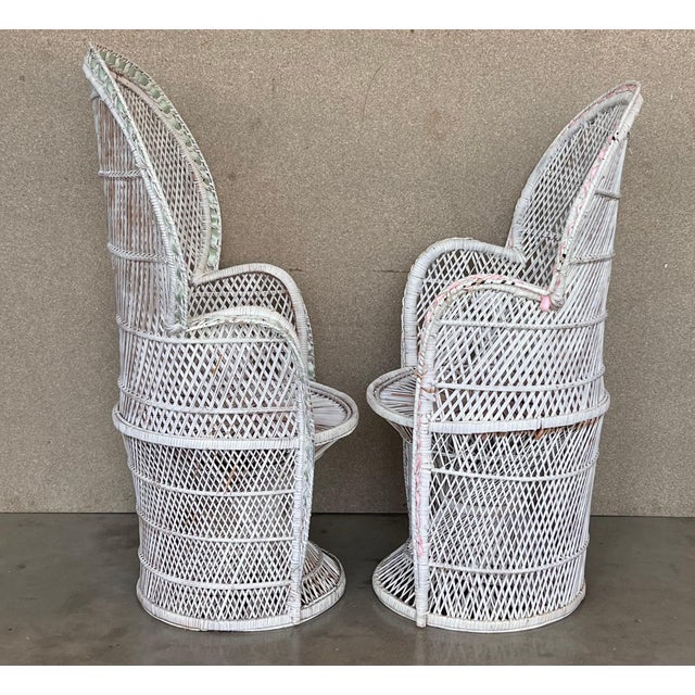 Pair of Vintage White Wicker Peacock Chair in the Emmanuelle Style For Sale - Image 11 of 18