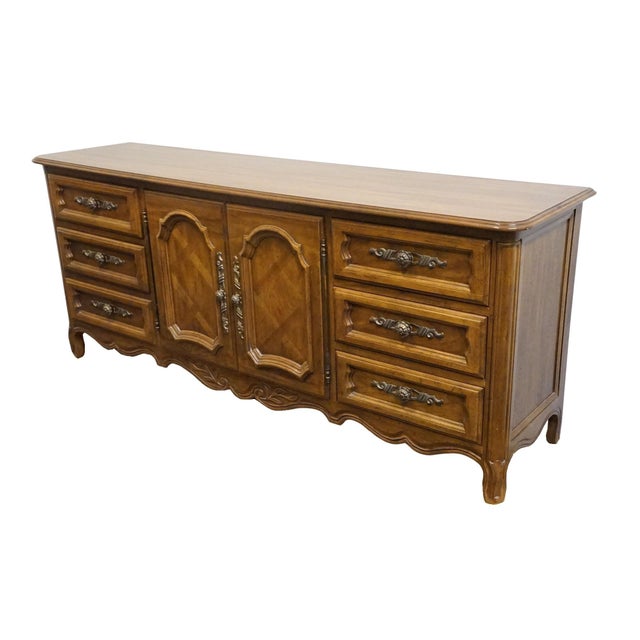 DREXEL FURNITURE Cabernet Collection Solid Pecan French Provincial 78" Triple Door Dresser 306-134 32" High 78" Wide 19.5"...