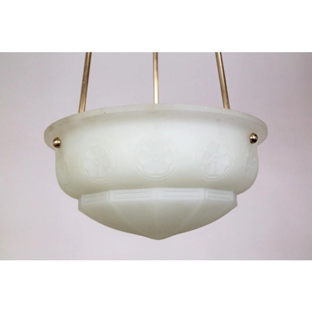 White Early 20th Century White Frosted Glass Bowl Pendant Light For Sale - Image 8 of 9
