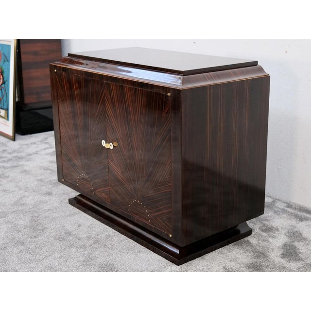 Brown Vintage Art Deco Chest of Drawers with Geometric Veneer, 1930s For Sale - Image 8 of 12