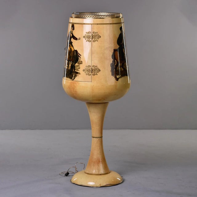 Aldo Tura Aldo Tura Parchment Covered Pedestal Bar Light Up Mirrored Interior For Sale - Image 4 of 12