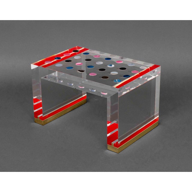 Studio Superego "Horizonte" Coffee Table, made in Italy, with circular agate encased in colorless Plexiglass with brass...