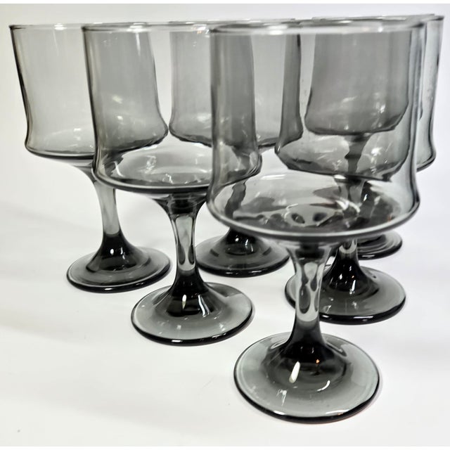 Smoky Grey Mid-Century Goblets- Set of Six For Sale - Image 6 of 12
