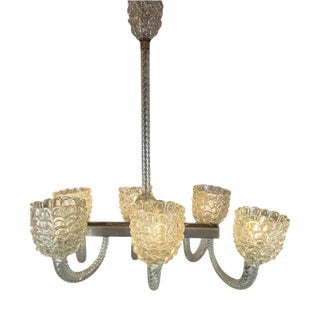 Barovier Six-Light Murano Glass Chandelier, Italy, 1940s For Sale