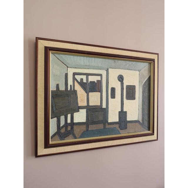 Mid-Century Modern 'The Artist's Room' Interior Scene Oil Painting by Swedish Artist Max Gregor Carlsson (1914-1996), Framed For Sale - Image 4 of 13
