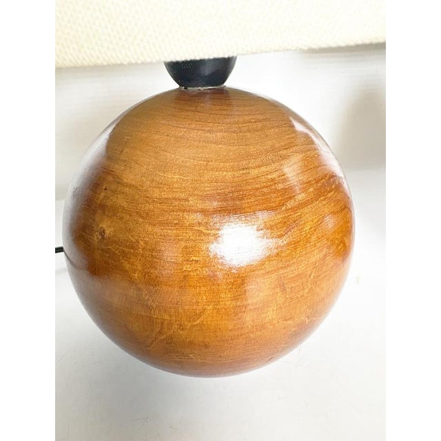 Round Wooden Table Lamps with Lampshades, France, 1970s, Set of 2 For Sale - Image 12 of 18