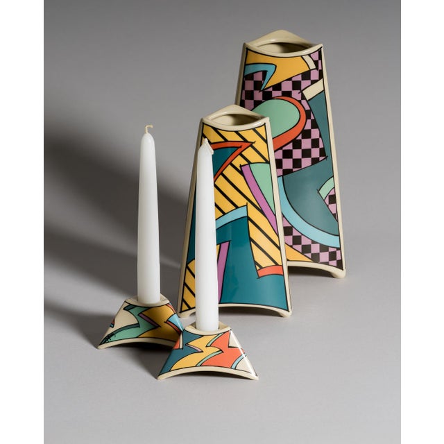 Postmodern Flash Porcelain Vase and Candleholder Set by Dorothy Hafner for Rosenthal, 1980s, Set of 4 For Sale - Image 3 of 14