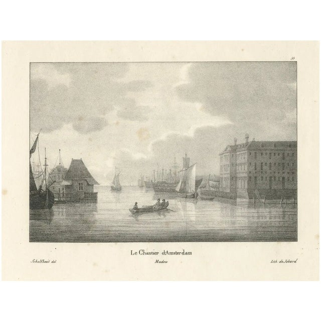 Schelfhout, Amsterdam Maritime Shipyard View, 19th Century, Lithograph For Sale