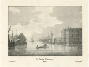 Schelfhout, Amsterdam Maritime Shipyard View, 19th Century, Lithograph