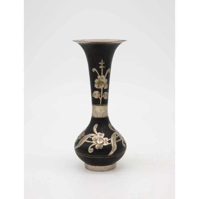 Black Vase With Floral Etching For Sale - Image 4 of 7