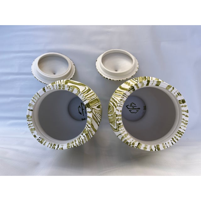 Hand Painted Faux Boix Jars a Pair For Sale - Image 10 of 10