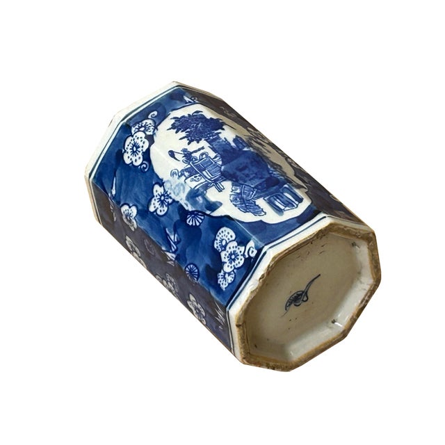 4" Small Octagonal Blue White Flower Vases Graphic Porcelain Art Vase For Sale - Image 9 of 11