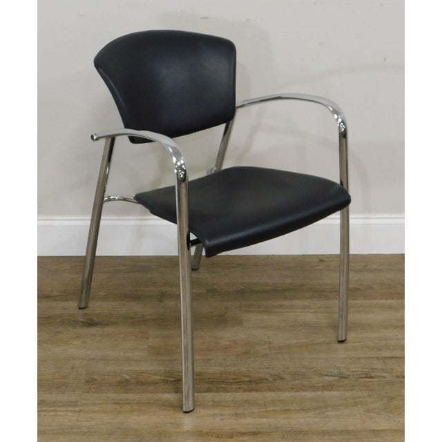 Brayton International Collection Steelcase Chrome & Black Leather Armchairs - a Pair For Sale - Image 4 of 12