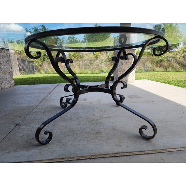 Round Glass Dining Table, Wrought Iron Base Chairish