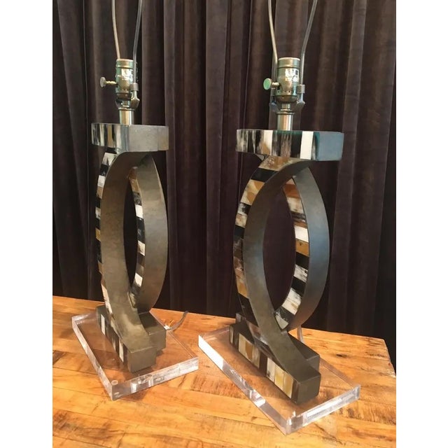 1980s Faux Tessellated Horn Table Lamps - a Pair For Sale - Image 9 of 11