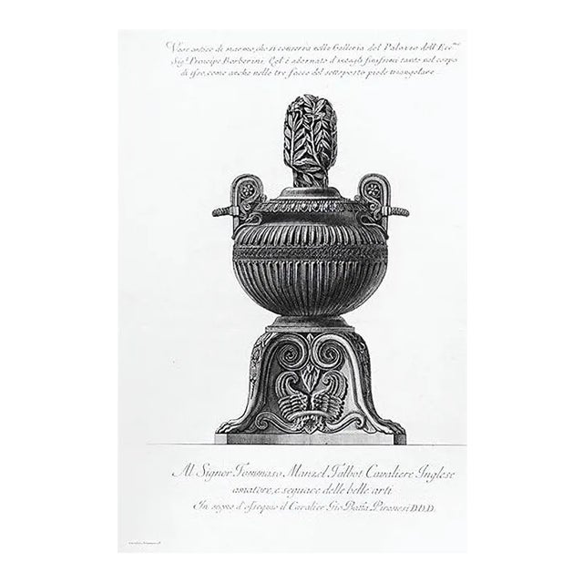 Vaso antico di marmo, che si conosceva nella Galleria\. - Etching 1778 1778 For Sale