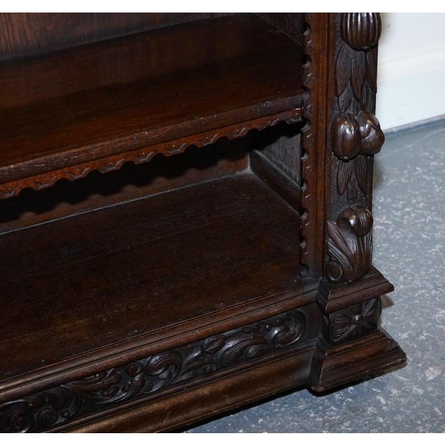 Antique Oak Greenman & Lionheads Dwarf Open Bookcase, 1880 For Sale - Image 5 of 17