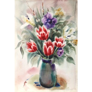 Eve Nethercott Flowers, Watercolor by Eve Nethercott 1961 For Sale