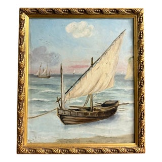 Marie C, Seascape with Sailboat, 1800s, Oil on Canvas, Framed For Sale