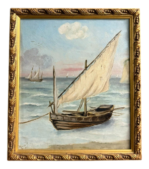 Marie C, Seascape with Sailboat, 1800s, Oil on Canvas, Framed