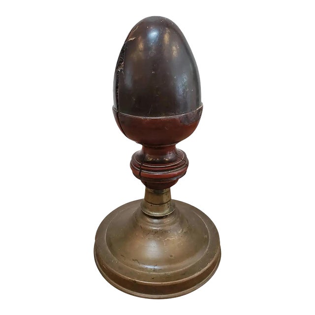 18th Century French Provincial Turned Walnut Finial on Brass Base For Sale