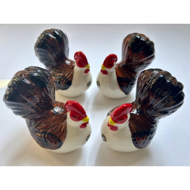 Cream 1970s Magnetic Glazed Ceramic Turkey Salt & Pepper Shakers - Set of 4 For Sale - Image 8 of 18