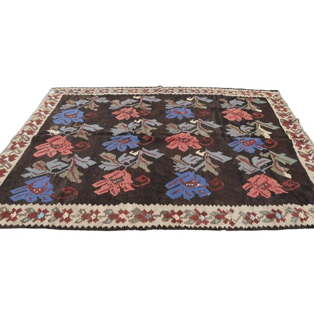 Vintage Mid Century Floral Kilim Rug For Sale - Image 4 of 7