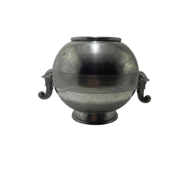 1930s Swedish Art Deco Pewter Vase with Scroll Handles from GAB, 1939 For Sale - Image 5 of 7