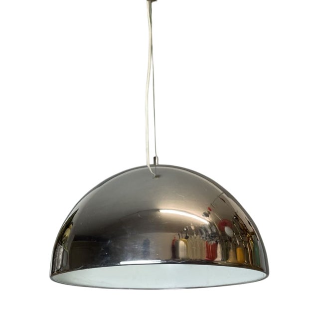 Mid-Century Modern Italian Silver Chromed Hanging Lamp by Reggiani, 1970s For Sale