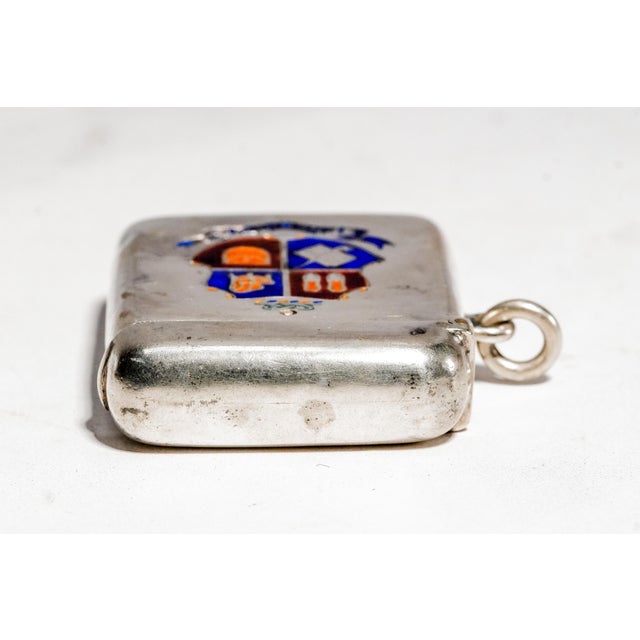 Handsome Antique Sterling Silver Double Albert Pocket Watch Chain and Enamel Vesta Case Edwardian Tobacciana Design Men's Accessory For Sale - Image 10 of 17