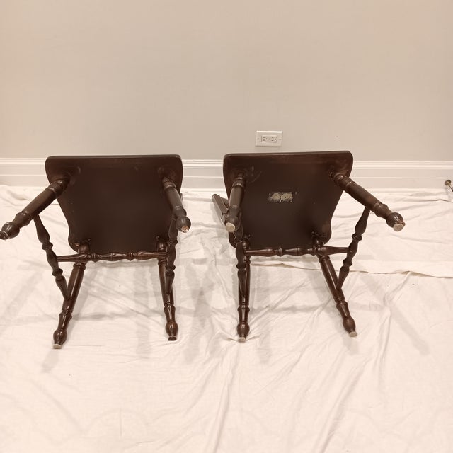 Brown Vintage Children's Windsor Style Solid Wood School Desk Chairs- A Pair For Sale - Image 8 of 12