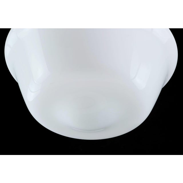 1940s Opaline Glass Schoolhouse Brushed Steel Pendant Light For Sale - Image 4 of 8