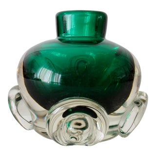 C .1970's Italian Hand-Blown Murano Bud Vase Emerald Green With Clear Outer For Sale