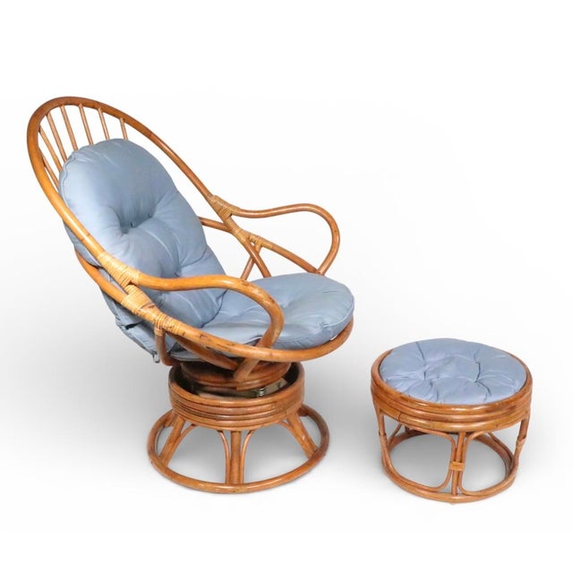 Ficks Reed Mid 20th Century Bamboo Swivel Lounge Chair and Ottoman For Sale - Image 4 of 6