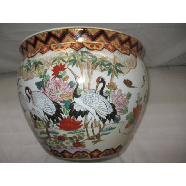 1970s Vintage Chinese Satsuma Crane Design Koi Fish Bowl /Planter /Cachepot For Sale - Image 5 of 7