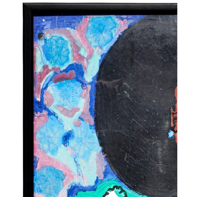 Late 20th Century Ike E. Morgan Teal and Blue Toned Abstract Contemporary Portrait of a Lady in a Fro, 1984 For Sale - Image 5 of 11