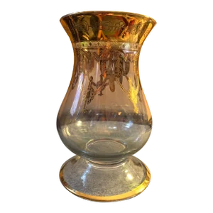 Vintage Same Cristallerie Italian 24k Gold Encrusted Footed Vase