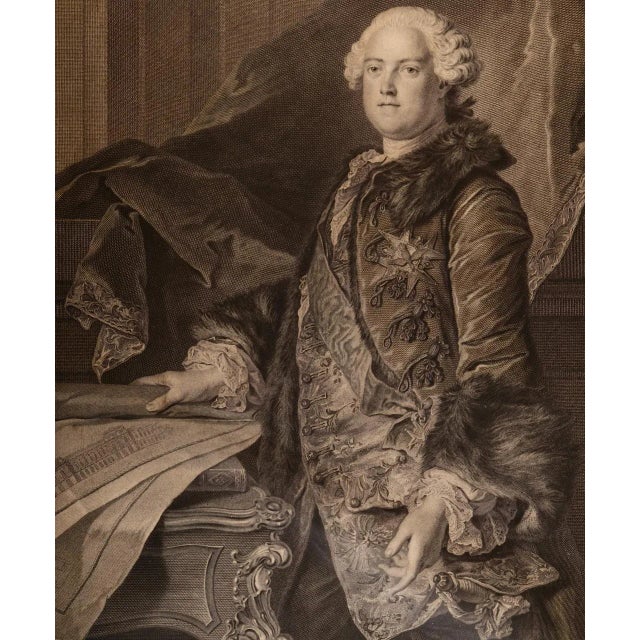 Portraiture Marquis de Marigny: An 18th C. Wille Engraved Portrait after a Tocque Painting, 1761 For Sale - Image 3 of 4