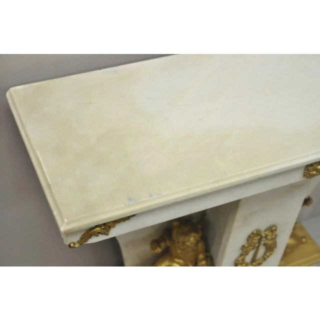 Metal Early 20th Century French Louis XV Style Marble & Figural Bronze Ormolu Console Table W/ Cherubs For Sale - Image 7 of 12