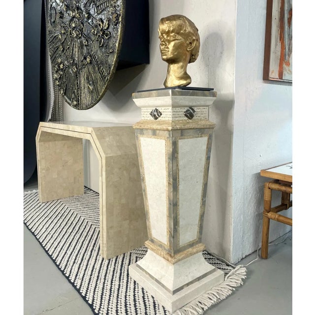1970s Sendelbach Signed Gold Painted Clay Bust of Young Boy on Slate Base For Sale - Image 5 of 12