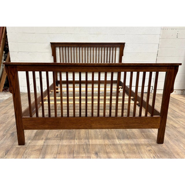 Mission Vintage Queen Size Stickley Style Mission Arts and Crafts Style Oak Bed For Sale - Image 3 of 8